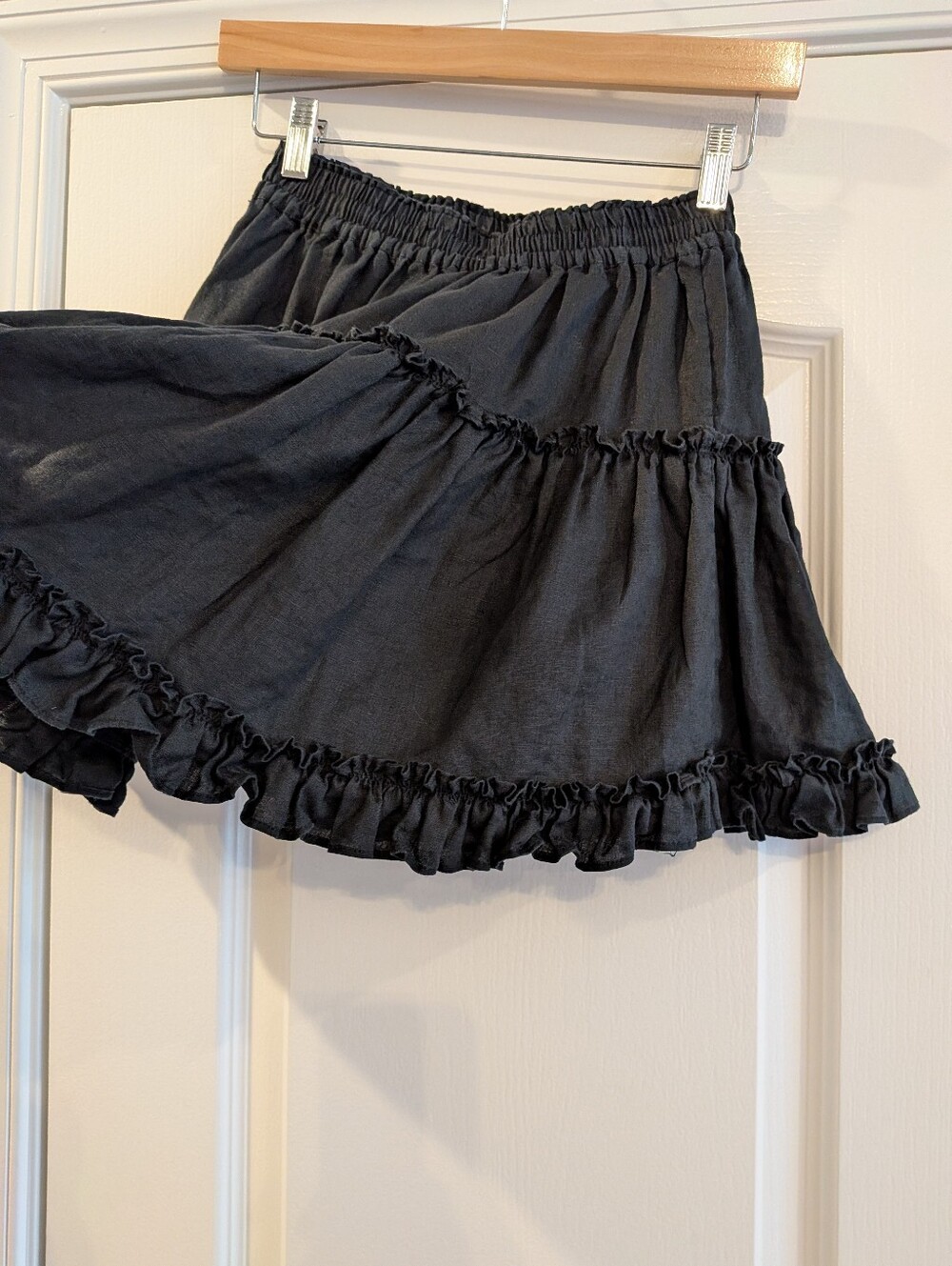 Hill House Paz Mini Skirt Black Linen Ruffle Coquette Girl Goth Romantic Size S - Picture 7 of 11